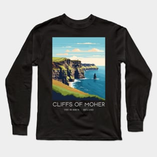 A Pop Art Travel Print of the Cliffs of Moher - The Burren - Ireland Long Sleeve T-Shirt